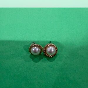 Macy's Pearl and Gold-Tone Rope Frame Stud Earrings